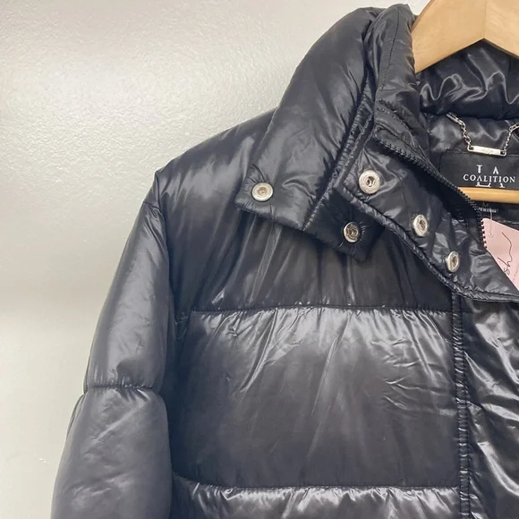 Black Puffer Jacket LA Coalition Coat Size M NWT Silver Hardware - Picture 4 of 8